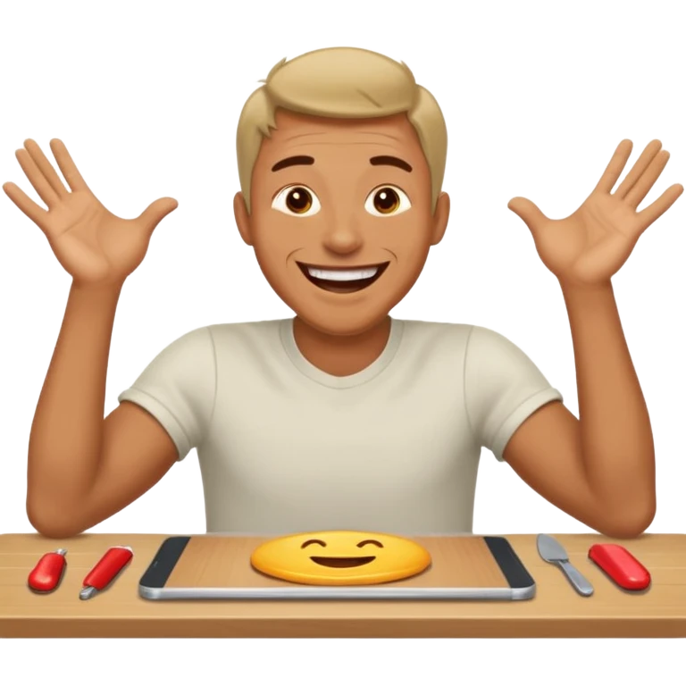 A man is laughing and banging with both hands on the table in front of him emoji