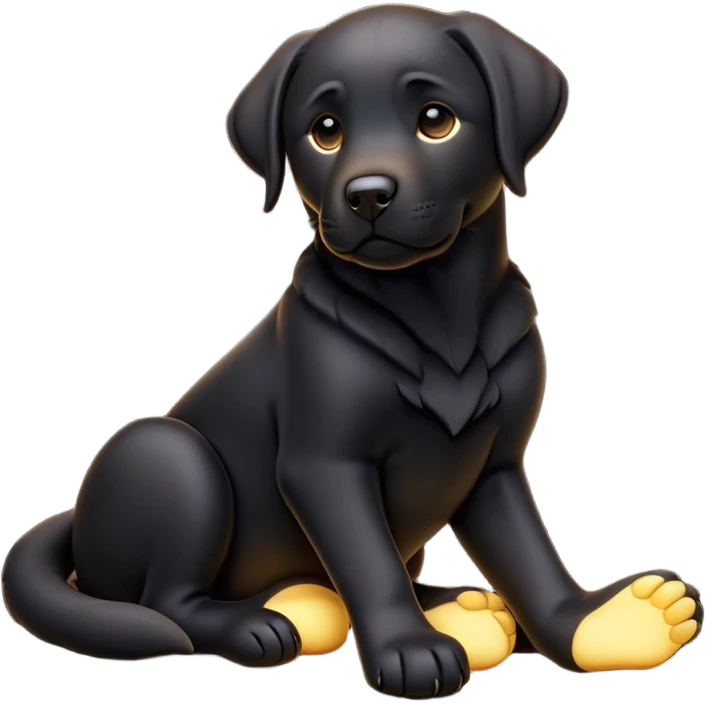 cinematic-[Labrador retriever]-realistic-full-body-sitting-emoji,-tail-resting-loosely-beside-its-paws,-head-tilted-dramatically, -sleek-[black]-fur,-simplified-yet-realistic-focused-features,-highly-detailed,-glowing-with-an-almost-sarcastic-glow emoji
