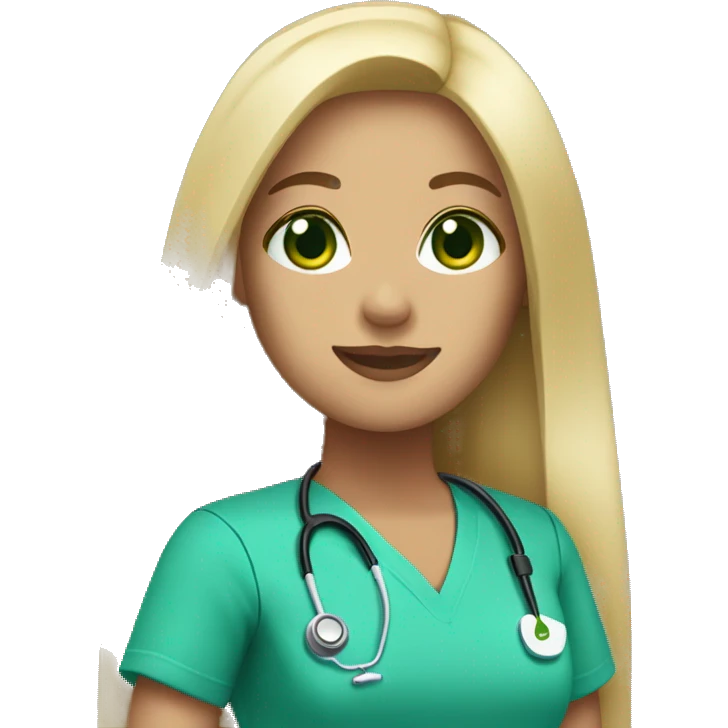 blonde woman green eyes  long straight hair nurse scrubs emoji