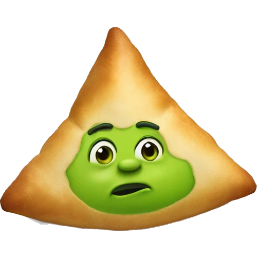 A green samosa with Shrek ears emoji