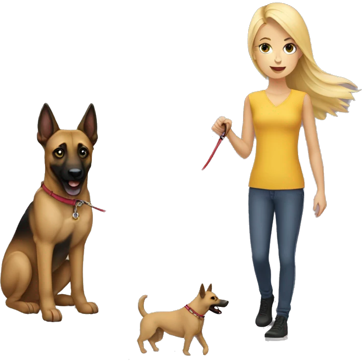 Blonde girl with Belgian Malinois on a leash  emoji