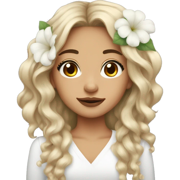 Medium Hair Girl with big white flower earrings emoji