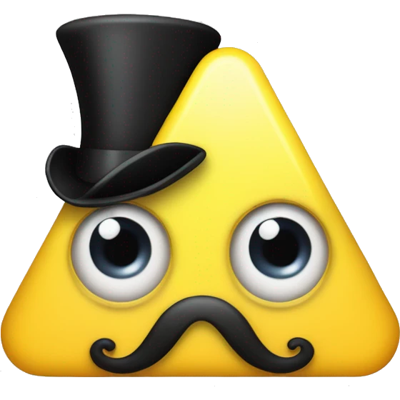 Yellow triangle with one single eye with no iris, black top hat and bowtie emoji