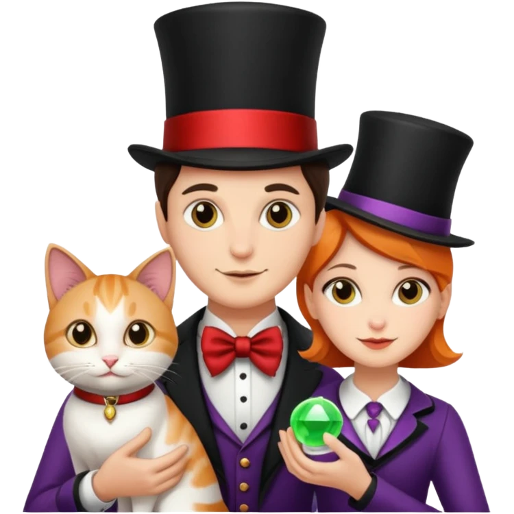 magician couple and their pet cat emoji