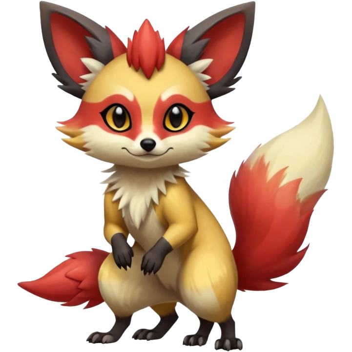 Rare realistic cool cute epic aesthetic colorful Fennekin-Zorua-Civet-Genet-species-Fakemon-hybrid-creature, with markings, full body emoji