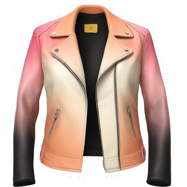 Realistic isolated side view of a cream ,peach,and Flamingo pink ombre open fashion leather jacket.  emoji