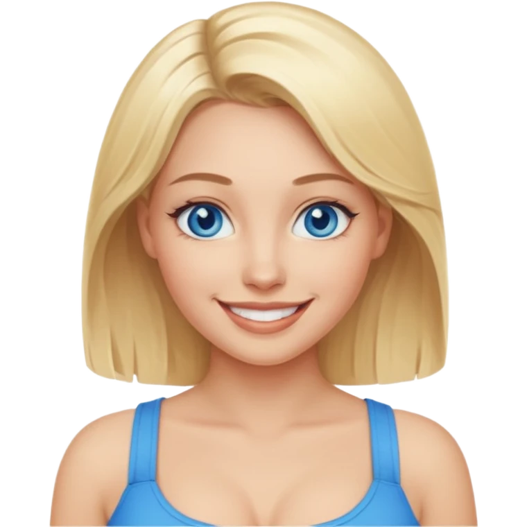 Realistic blonde woman with blue eyes, smiling, with visible generous breasts emoji