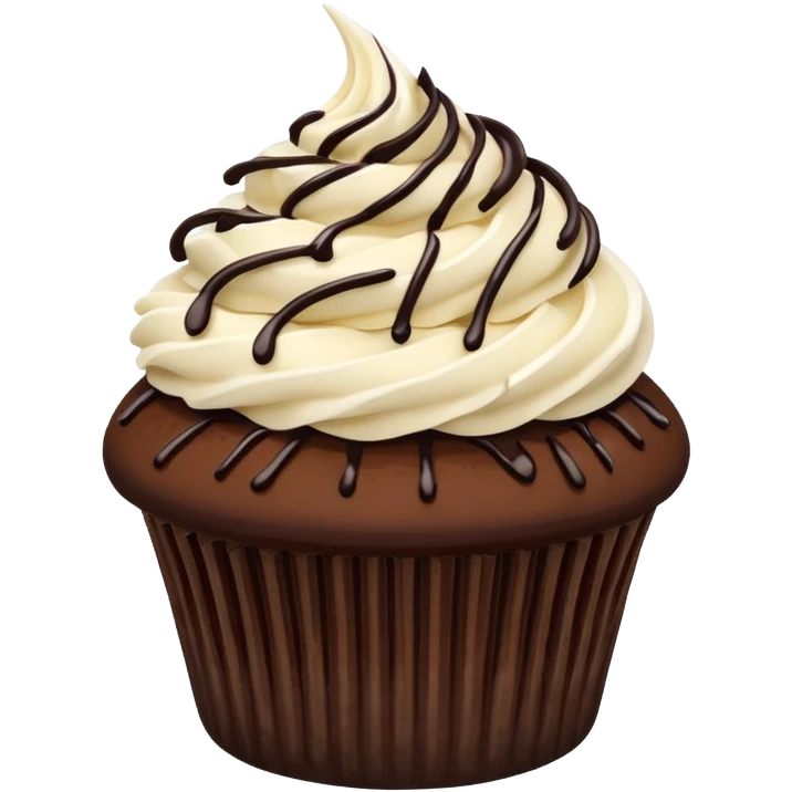 Chocolate cupcake with vanilla frosting, coconut & chocolate drizzle emoji