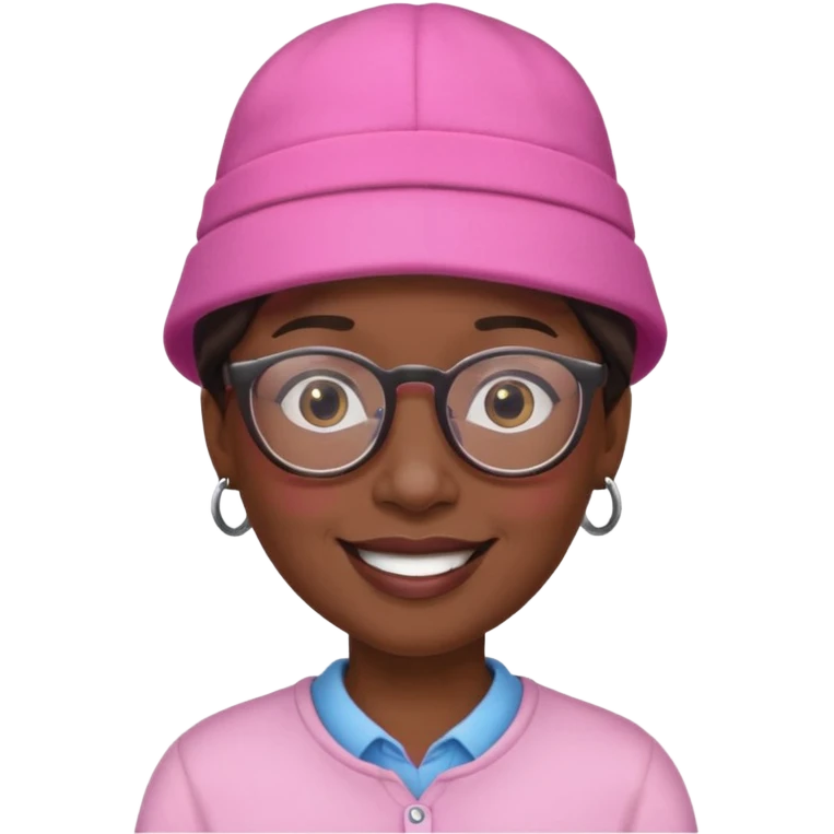 black person with glasess wear pink hat  emoji