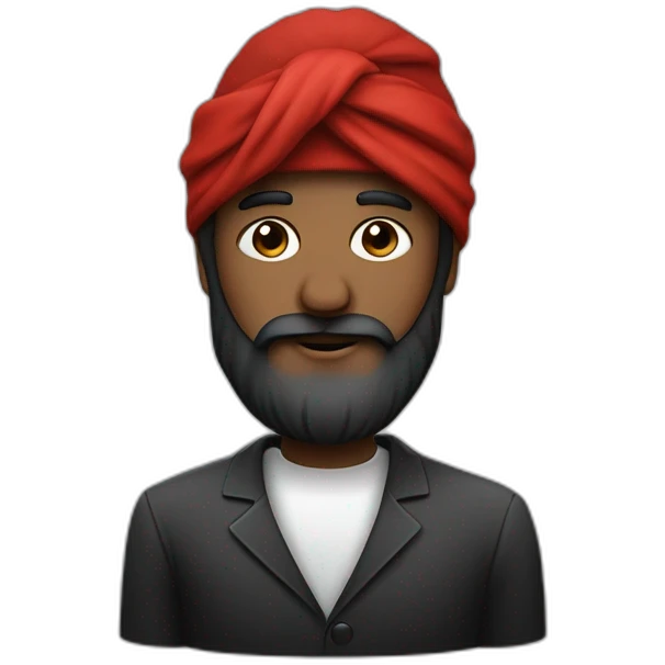 homme noir avec une très longue barbe noir et un turban à carreaux rouges et blancs emoji