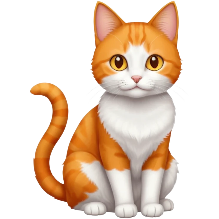full body orange domestic shorthair slim cat with yellow/orange eyes paw being white and the other being half emoji