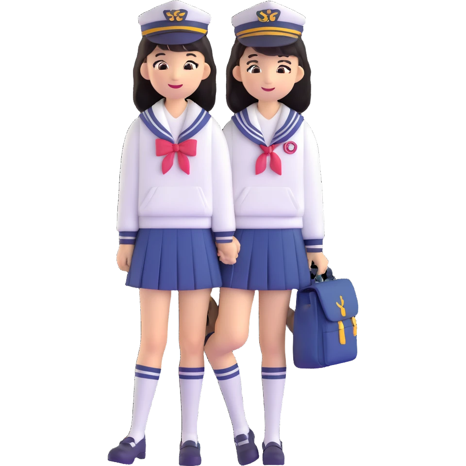 Cute Japanese female high school student in sailor uniform carrying a school bag emoji