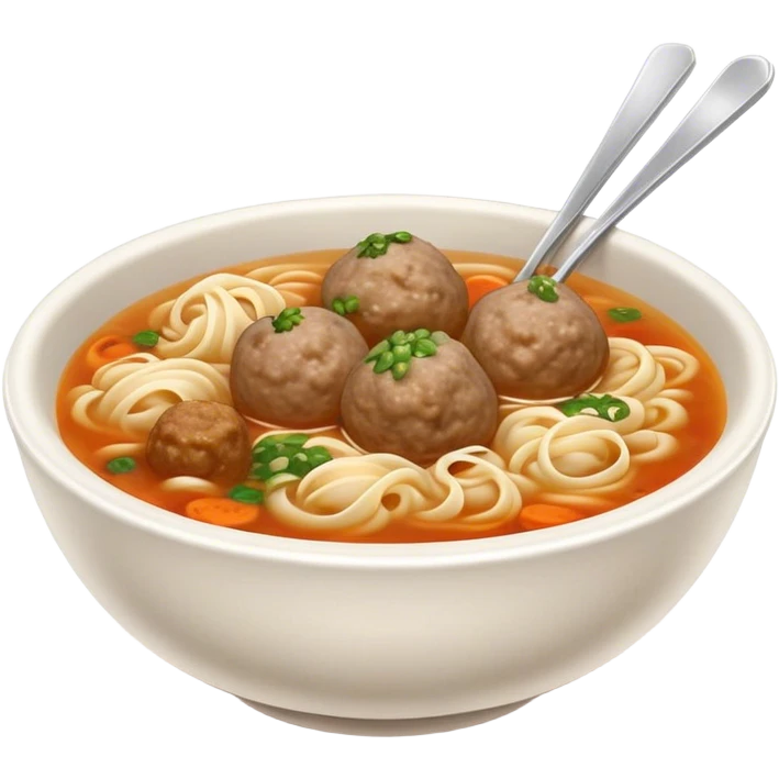 Cinematic Realistic Bakso Dish Emoji, showcasing savory meatball soup with noodles rendered with detailed textures and warm, inviting lighting. emoji
