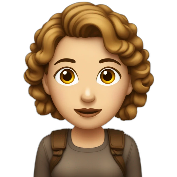 mujer-con-pelo-castaño-ondulado-ojos grandes - camara de fotos  emoji
