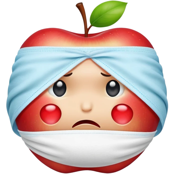 An apple wearing a diaper with a sad face  emoji