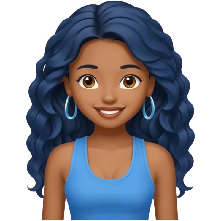 a pretty bratz brown girl with long wavy black hair and a blue tank top on emoji