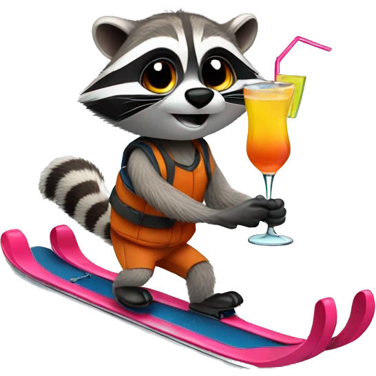 Racoon on skis whit cocktail emoji