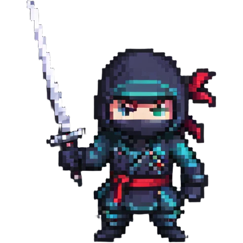 ninja holding a katana in pixel art style emoji