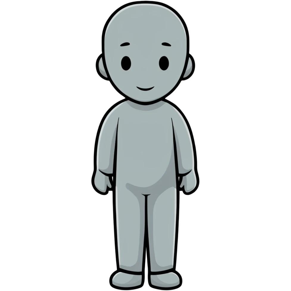 grey human silhouette frontal view with no facial features, no face, no eyes, no nose, no mouth, simple outline emoji