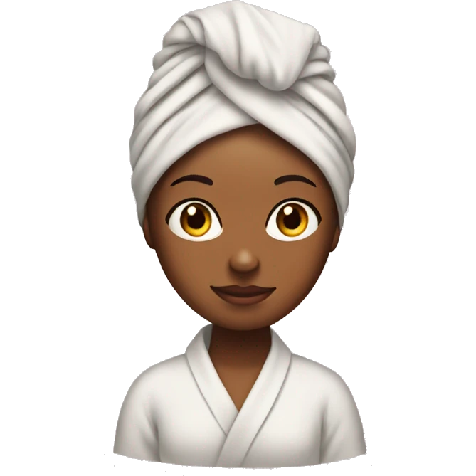 Girl with a towel on her head as s turban and a bathrobe emoji