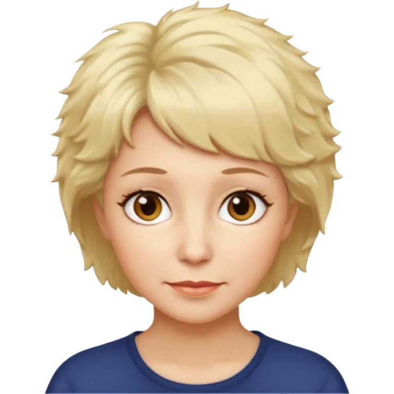 woman 60, short blonde fluffy hair, brown eyes  emoji