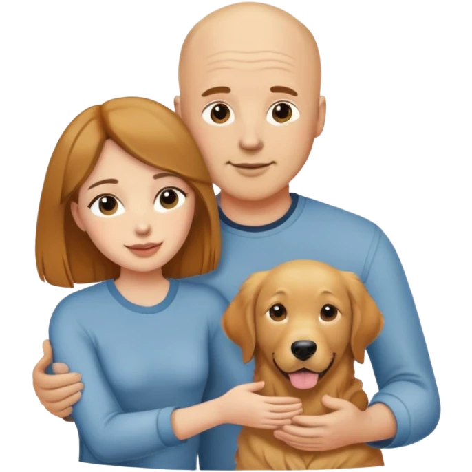 Bald man and brown hair woman with golden retriever  emoji