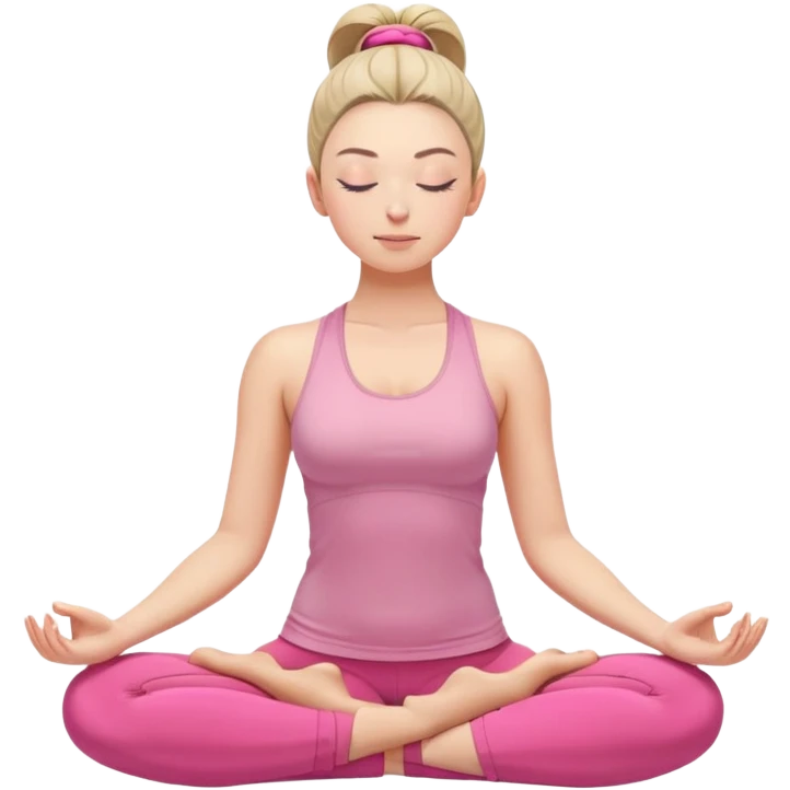caucasian woman with high ponytail in lotus position meditating, eyes closed, peaceful expression, pink yoga clothes emoji