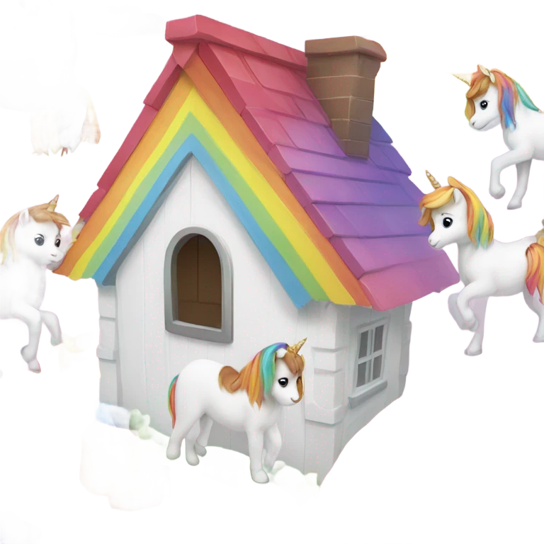 rainbow house with unicorns and puppy’s  emoji