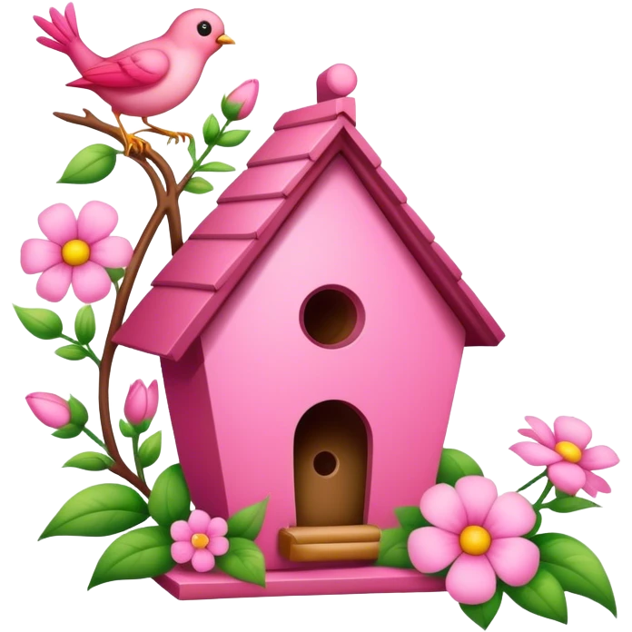 pink bird's house with flower emoji
