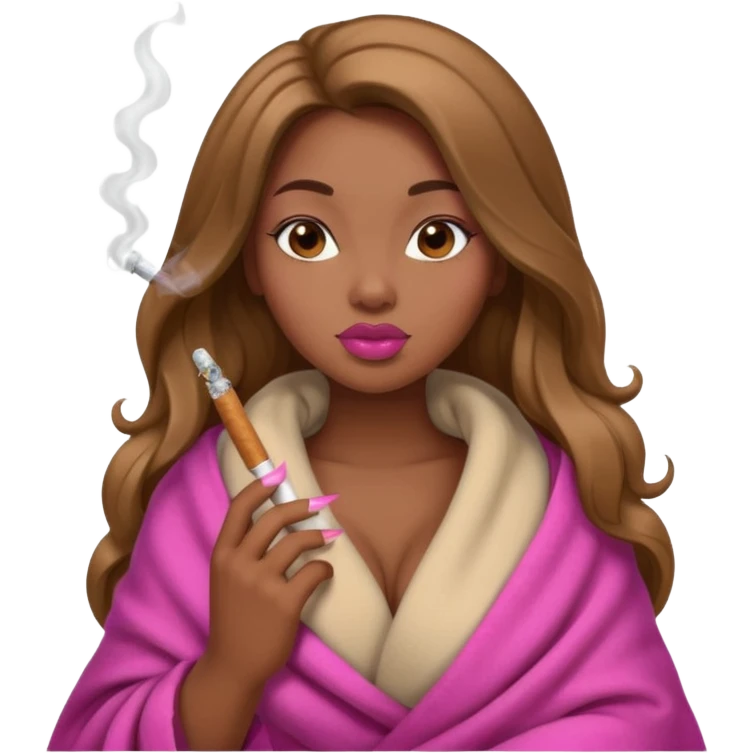 Curvy, light brown long hair, nsfw pretty black girl pink lipgloss smoking wrapped in blanket emoji