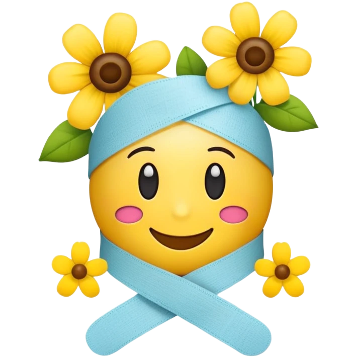 Cheerful get well soon emoji with flowers and a bandage emoji