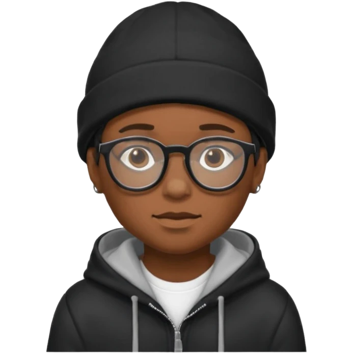 black boy with beanie and hoodie and glasses emoji