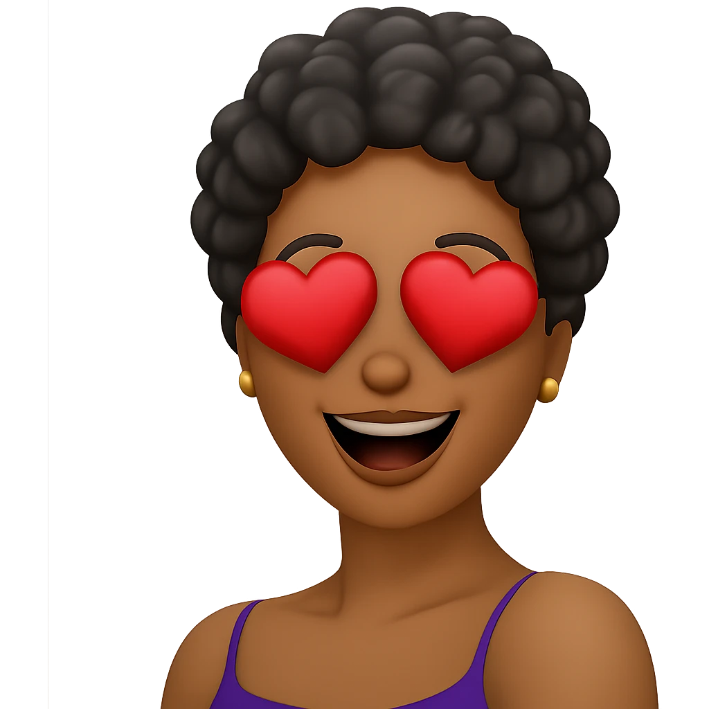 Change her facial expression to in love, keeping the same style as the reference image. emoji