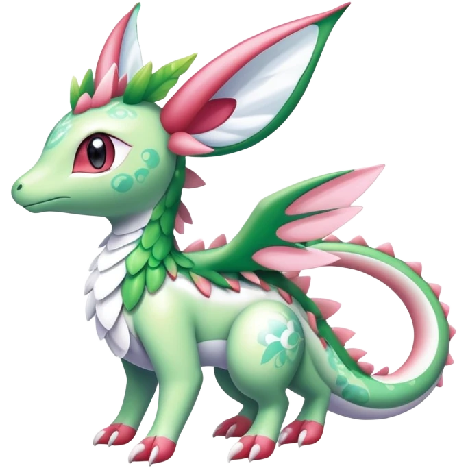 Shiny Exotic Cute Majestic Ethereal Sparkly Flygon-Sylveon-Shaymin-Meganium-Hybrid-Creature with white pattern-markings emoji