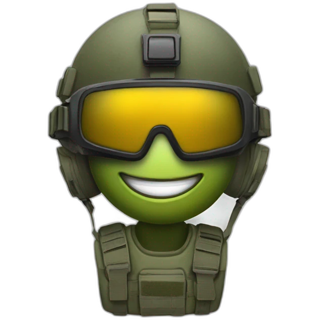grinning emoji face with tactical helmet and night vision goggles emoji