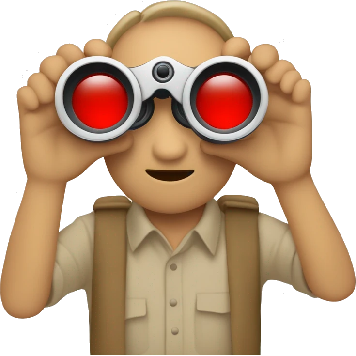 persona beige viendo con su binocular rojo, agarrando el bonicular rojo con sus manos  emoji