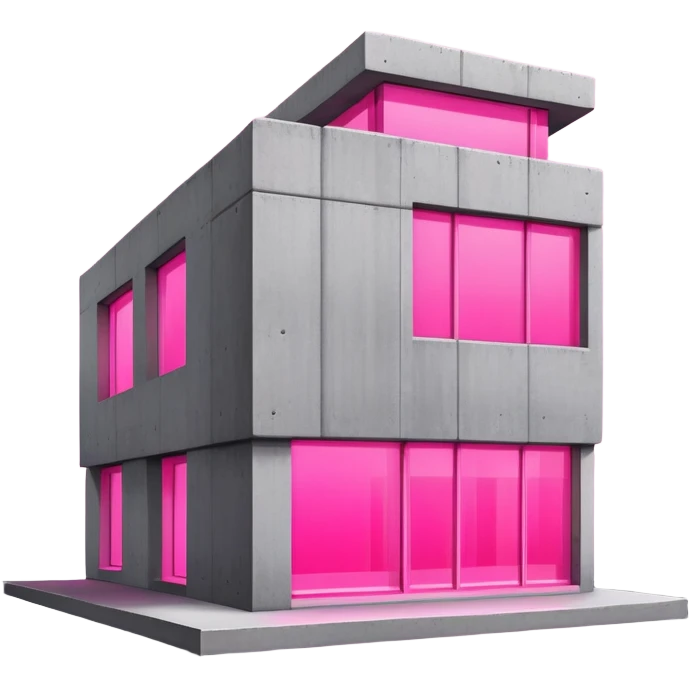 Minimalist concrete building with one window glowing bright pink, brutalist architecture emoji