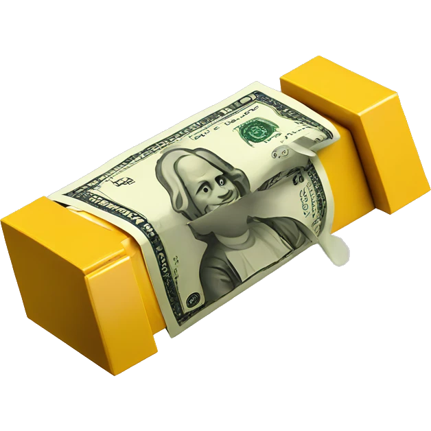 A LEGO PIECE WITH SOME MONEY BEHINF emoji
