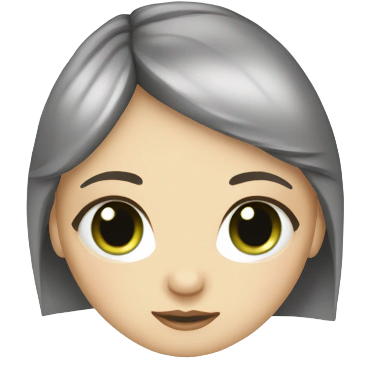 A very white girl has short, black hair and she has bangs. And she has green eyes  emoji
