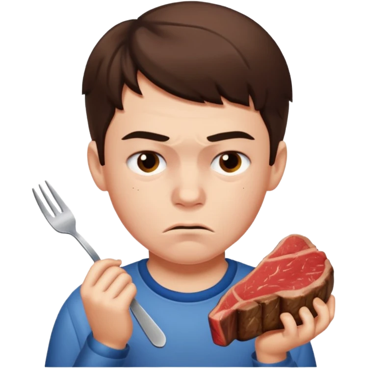 мальчик ест стейк и ему не нравится emoji