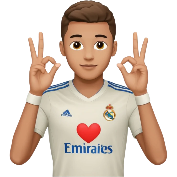 Jude Bellingham, English footballer, making a heart gesture with his hands, in Real Madrid kit, emoji style emoji