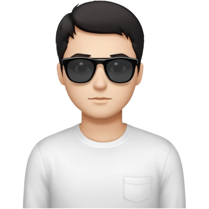 Парень в белом лонгсливе и черных прямоугольных очках солнцезащитныхс короткой стрижкой на бок темные волосы черный фон emoji