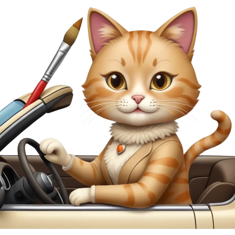 A cat with high heels and can drive a car and likes to do art emoji
