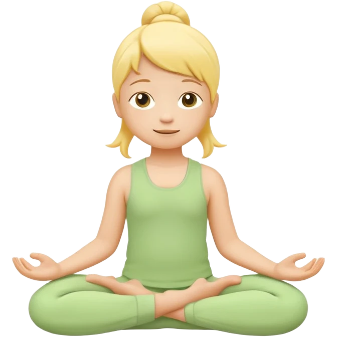 Flat illustration emoji of a small child practicing yoga, simple pose, calm and happy expression, soft pastel colors (yellow, green, soft orange), rounded shapes, minimal details, child-friendly, gentle and warm style, vector illustration, no background, cohesive style with kindergarten branding emoji
