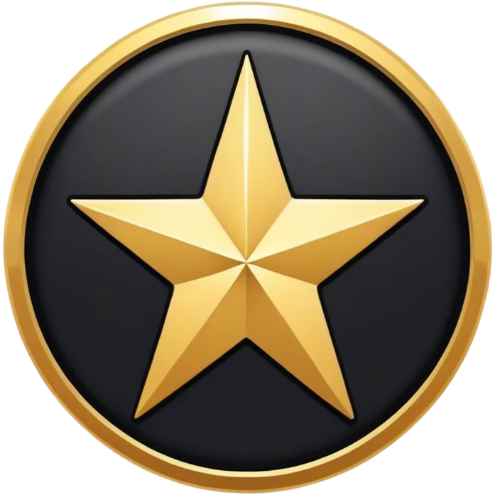 A black circular badge with a golden outline, featuring a white five-pointed star in the center. The design is simple, flat, and modern, resembling a verification or special status icon." emoji