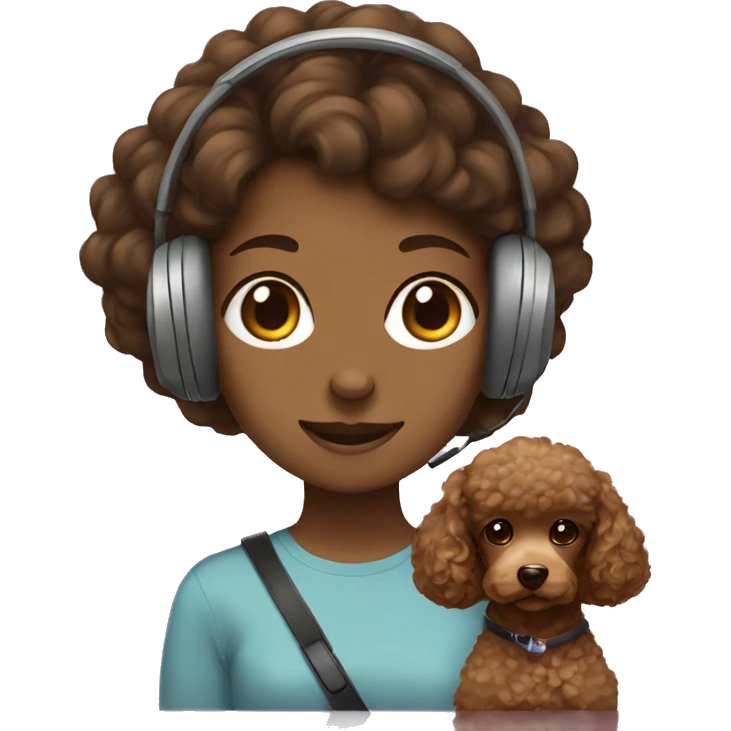 Girl in headphone with brown poodle emoji
