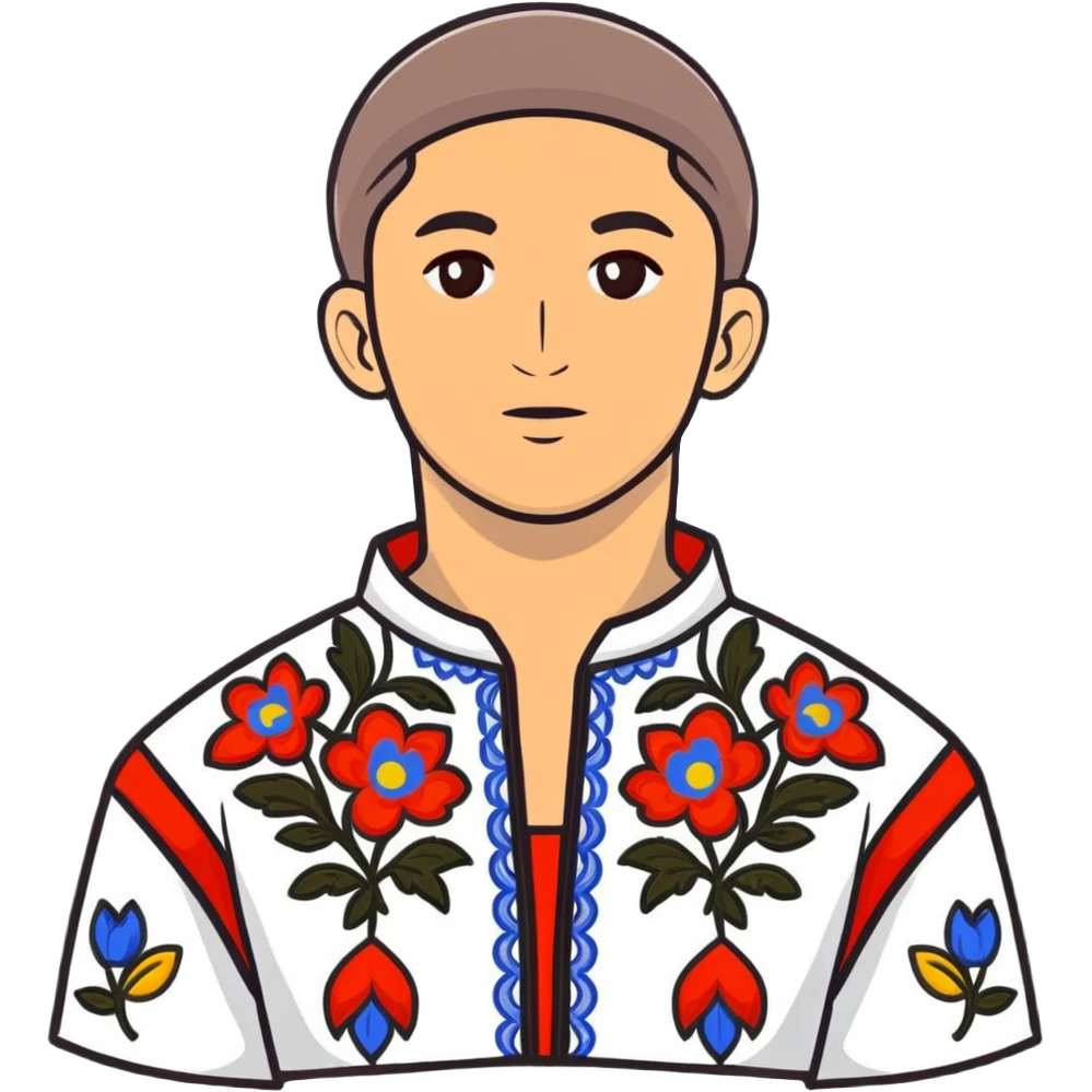 Athletic Ukrainian young man wearing traditional embroidered vyshyvanka shirt emoji