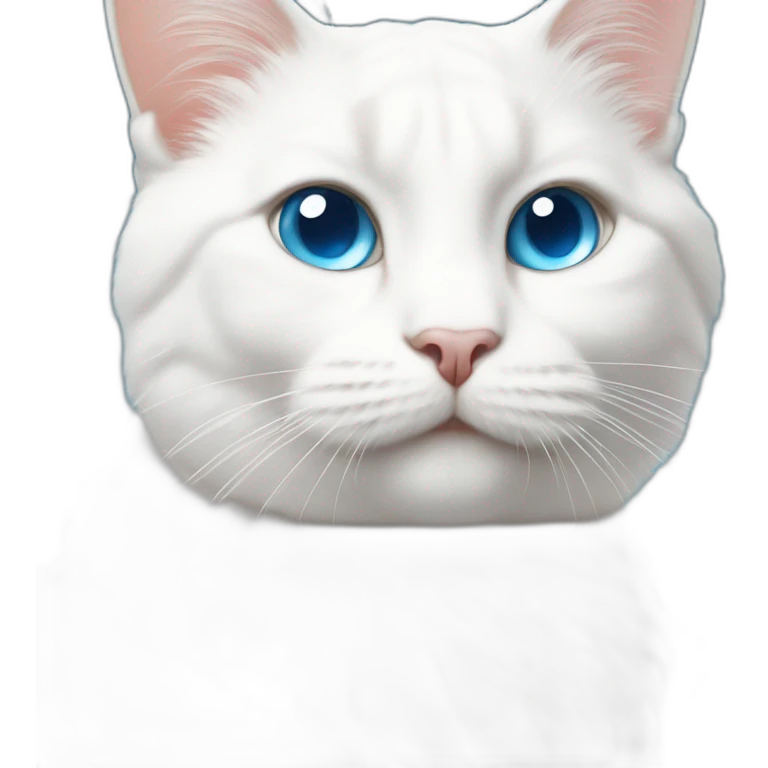 white cat with blue eyes is making photo using camera emoji