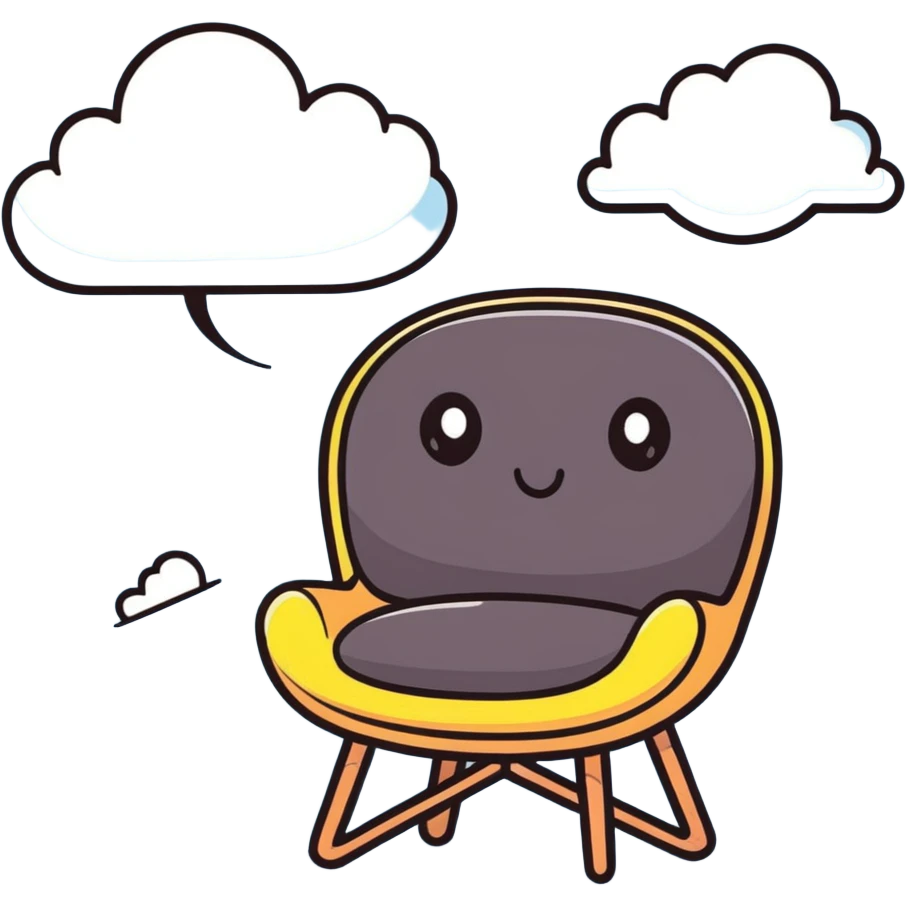 Cute chair with expressive eyes and tiny wings flying through clouds emoji