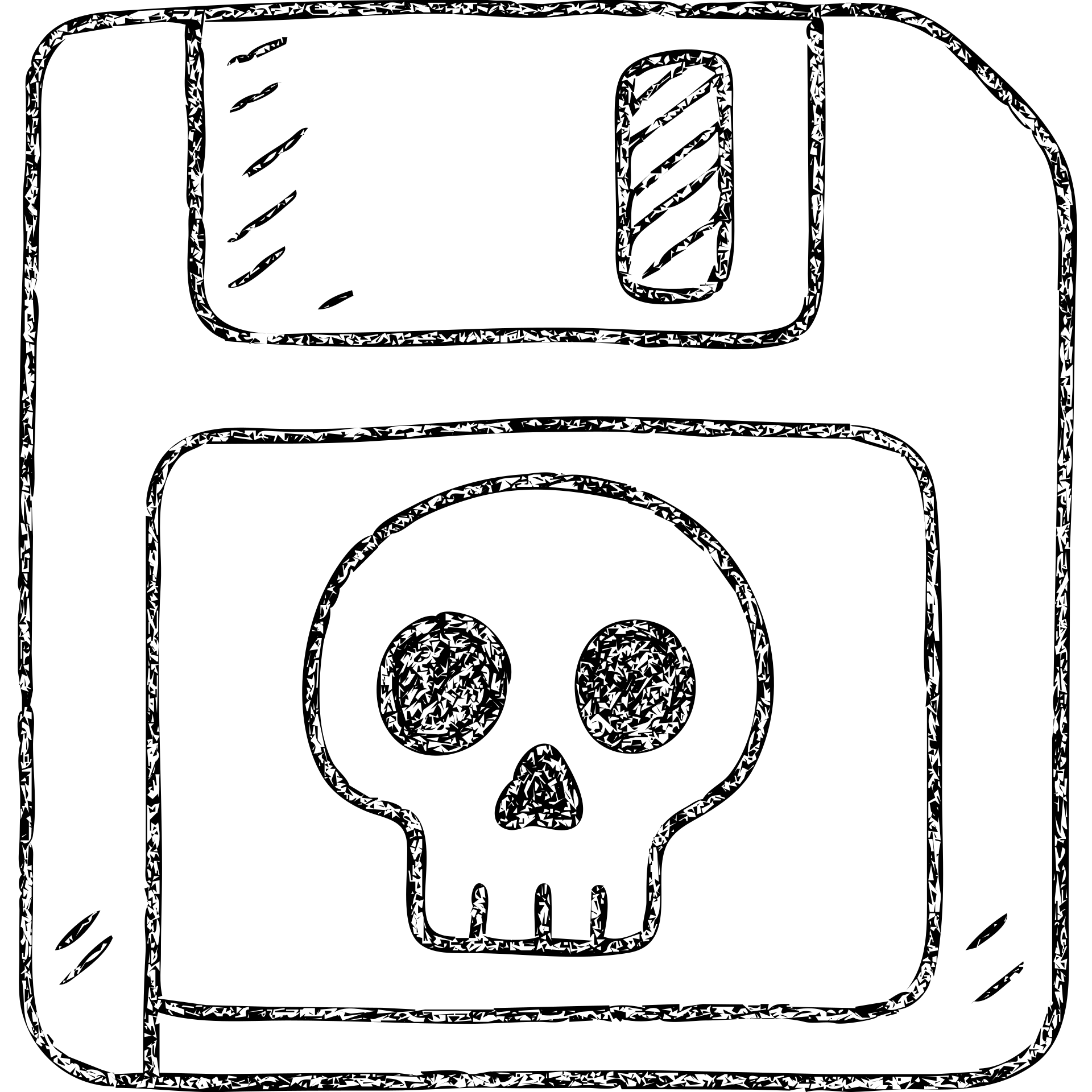 floppy disc with a skull, hand drawn outlined icon emoji